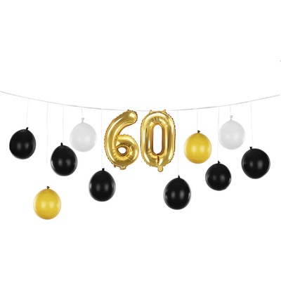 PartyDeco Balónová girlanda „60. narodeniny“, zlatá, čierna, biela
