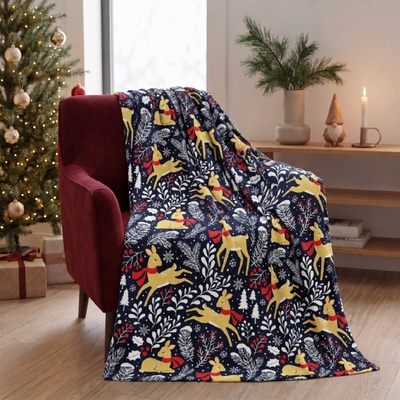 BBK vánoční deka z mikrovlákna Festive Vibes modrá I. 130x170