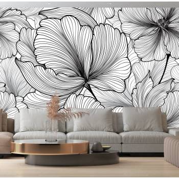 Decono Фототапет Цветя в Черно и Бяло