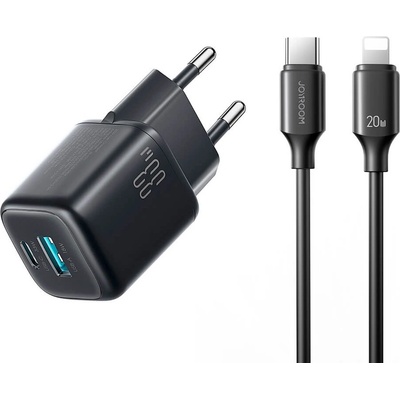 JOYROOM Захранване за ел. мрежа с USB-A и USB-C изходи и технология за бързо зареждане и USB-C към Lightning кабел - Joyroom JR-TG7 Fast Wall Charger 33W With Lightning Cable (черен) (JR-TG7 C-L 1m black)