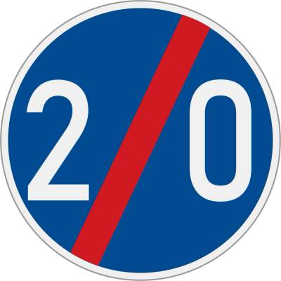 Dopravní značka C6b(20) Konec nejnižší dovolené rychlosti (20 km/h)
