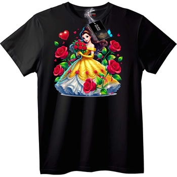 NOONEBRAND Тениска принцеса Бел с рози - L, Black