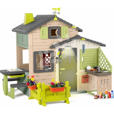 Smoby Domeček Přátel se společenskými hrami v elegantních barvách Friends House Evo Playhouse se stolem