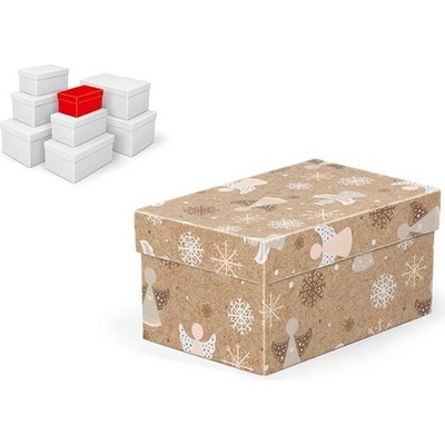 MFP vianočná darčeková krabica s vekom, rozmer 16x10x8cm, hnedý kraft s potlačou