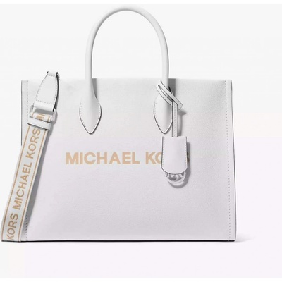 Michael Kors dámská velká kožená kabelka Mirella se stříbrným logem bílá