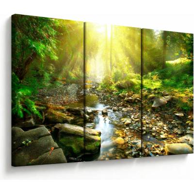 Obraz řeky v zeleném lese, třídílný 120x80 cm