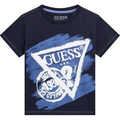 GUESS Тъмно синя тениска за мини момче със светло синя-бяла щампа Guess