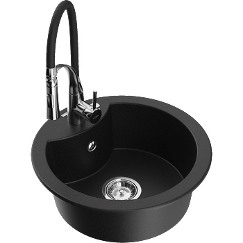 Mexen Diego гранитна мивка с 1 отделение с кухненски смесител Aster, черно - 6512-77-73450-07 (6512-77-73450-07)