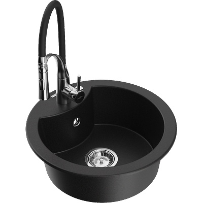 Mexen Diego гранитна мивка с 1 отделение с кухненски смесител Aster, черно - 6512-77-73450-07 (6512-77-73450-07)