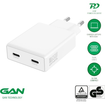 4smarts Захранване за ел. мрежа за мобилни устройства с 2xUSB-C изходи и с технология за бързо зареждане - 4smarts GaN PDPlug Slim Duos 2C Wall Charger 65W (бял) (546065)