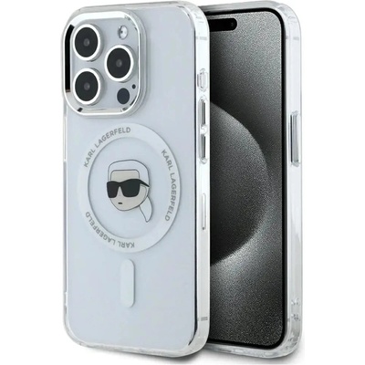 KARL LAGERFELD Калъф Karl Lagerfeld IML Metal Karl Head MagSafe за iPhone 15 Pro Max Бял (3666339284077)