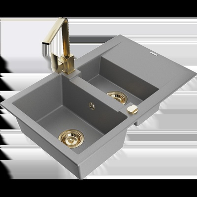 Gaspar гранитна мивка 1, 5-камерна с отцедник и кухненски смесител Rita, сив - 6507-71-670300-50 (6507-71-670300-50)