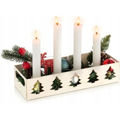 Sviečkový adventný svietnik kovový Biely na 4 kužeľové sviečky s Motívom Vianočného stromčeka