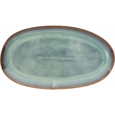 MADAM STOLTZ Oválný kameninový talíř Green Reactive Glaze 36 cm, zelená barva, keramika
