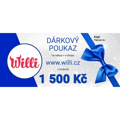 Willi Vánoční dárkový poukaz na nákup v e-shopu willi.cz v hodnotě 1 500 Kč | Modrá