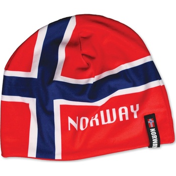 Pletená NORWAY s norskou vlajkou červená