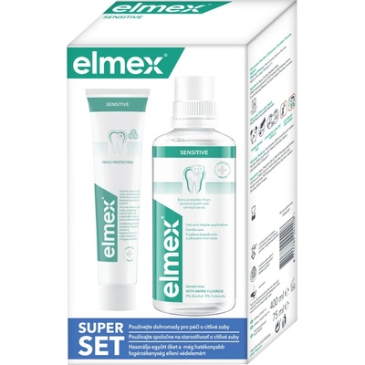 Elmex ústná voda 400 ml + zubná pasta sensitive 75 ml darčeková sada