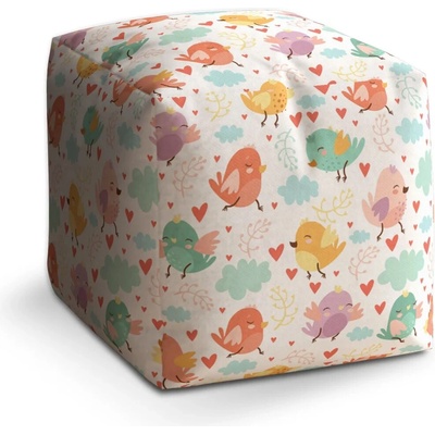 Sablio Taburet Cube Oblak s ptáčky - 60x60x60 cm