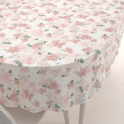 Biante Sametový oválný ubrus Tamara TMR-036 Růžovo-béžové akvarelové květy na bílém 130x160cm