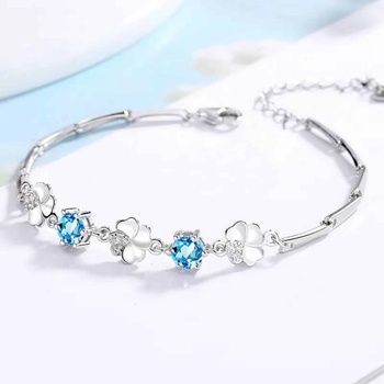 Silenti Jewelry Сребърна гривна "Детелина" - Син