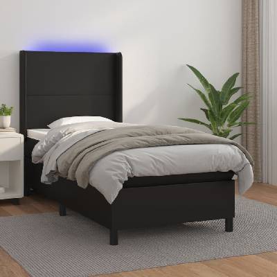 vidaXL 3139236 Boxspring postel s matrací a LED umělá kůže / Barva Černá