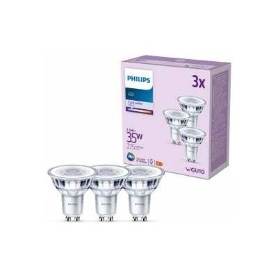 Philips Classic LED GU10 lamp, 35W, clear, neutral white, not dimmable, pack of 3, cool white - 929001218093