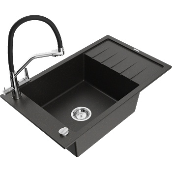 Mexen Elias гранитна мивка с една камера с дренаж и кухненски смесител Duo, (6511-75-671701-07)