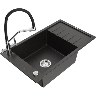 Mexen Elias гранитна мивка с една камера с дренаж и кухненски смесител Duo, (6511-75-671701-07)