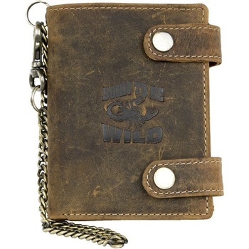Kožená peněženka se škorpionem se dvěma upínkami a 35 cm dlouhým kovovým řetězem a karabinkou