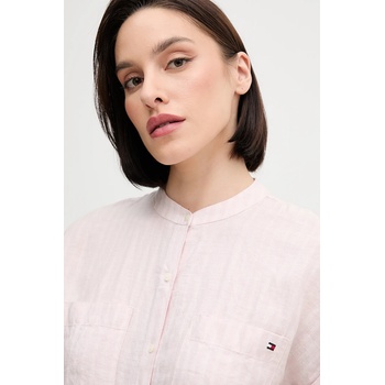 Tommy Hilfiger Ленена риза Tommy Hilfiger дамска в розово със свободна кройка с права яка WW0WW44715 (WW0WW44715)