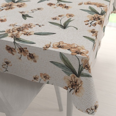 Biante bavlna obdélníkový ubrus Sandra SA-624 Hnědé orchideje na bílém 140x220 cm