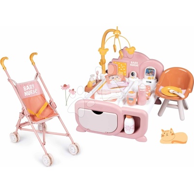 Smoby Set domček pre bábiku s dennou a nočnou zónou Cocoon Nursery Soft Baby Nurse elektronický a skladací kočík golfky