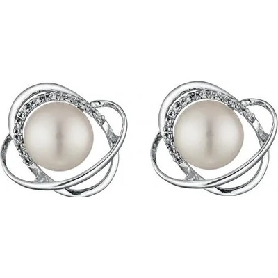 Swan Сребърни обици със сладководни бели перли и циркони CAA063E Swan