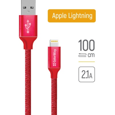 ColorWay CW-CBUL004-RD USB 2.0 typ A na Lightning, synchronizační a nabíjecí, USB 2.0 typ A na Lightning, 1m, červený