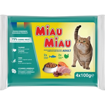 Miau Miau Cat Mix morka a losos 4 x 100 g