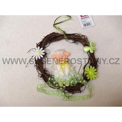 Proutěný věneček ovečka sedící, průměr cca 16 cm, cena za 3 ks