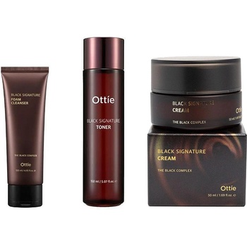 Ottie black signature Combo (Почистваща пяна с муцин от черен охлюв + Тонер + Крем с муцин от черен охлюв)
