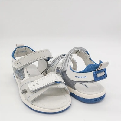 Mayoral Сандали естествена кожа за мини момче в бледо сив цвят с велкро Майорал