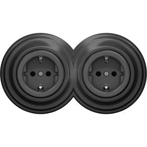 Reblig - Двойна ретро розетка за дома с рамка SCHUKO 230V антрацит (RG0044C)