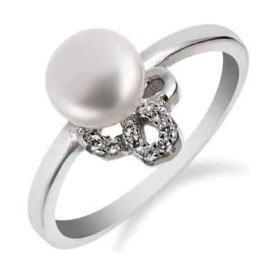Meucci prsten ze stříbra zdobený přírodní perlou a zirkony SP62R
