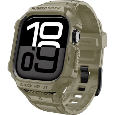 Spigen Удароустойчив TPU кейс с вградена каишка за Apple Watch 11 46мм (2025), Apple Watch 10 46мм (2024) - Spigen Rugged Armor Pro 2 Case (зелен) (ACS10507)