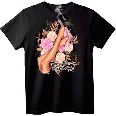 NOONEBRAND Тениска Силна жена с токчета и рози - XL, Black