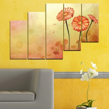 Vivid Home Картини пана Vivid Home от 5 части, Цветя, Канава, 160x100 см, 8-ма Форма №0281