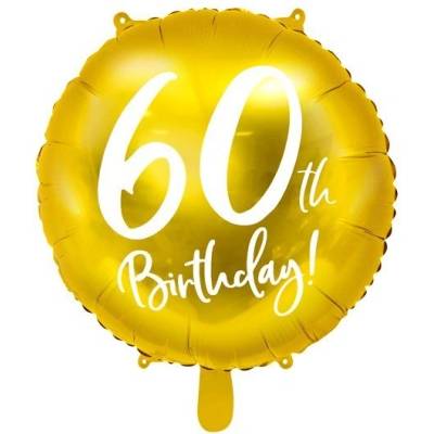 Party Deco Фолиев Балон с Надпис "60th Birthday", Златен (FB24M-60-019)