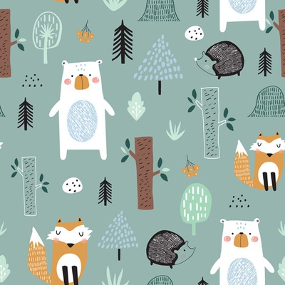 Látka hladké minky s potiskem petrol forest tmavá máta