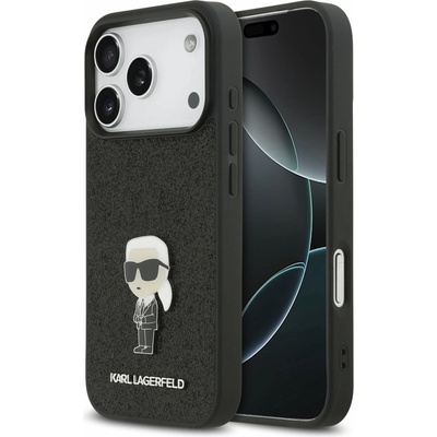 Karl Lagerfeld Fixed Glitter Metal Ikonik zadný kryt pre iPhone 17 Pro Black