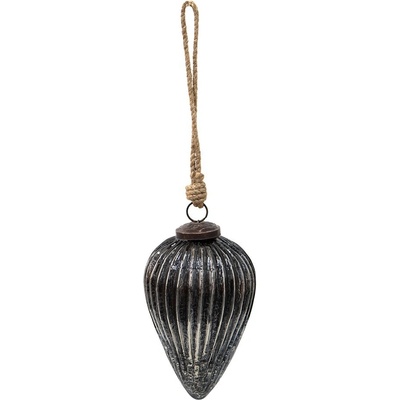 Clayre & Eef Černá antik skleněná vánoční ozdoba s patinou - Ø 9*14 cm