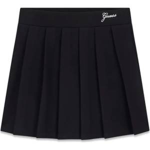 GUESS Къса пола плисе за момиче в черен цвят и метално лого Guess