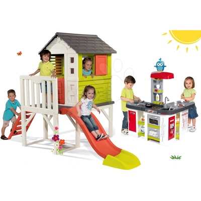 Smoby Set detský domček na pilieroch Pilings House s 1,5 m šmykľavkou+kuchynka Tefal Studio XXL elektronická s bublaním a ľadom SM810800-13