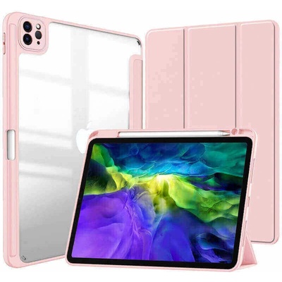 SES 2v1 Smart flip cover+zadný silikónový ochranný obal s držiakom pero Honor Pad X9 svetlo 15603 ružový